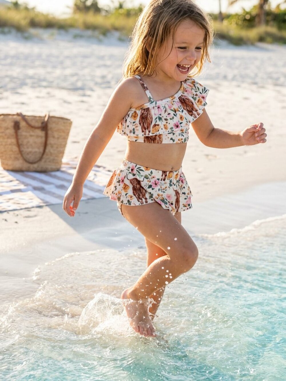 Highland Cow Swimsuit Girls, Western Skirted Tankini, Cowgirl Swim 0–3M to 8/9